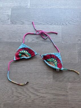 Colorful Triangle Bikini Top - Turquoise & Pink